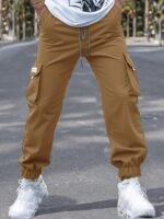 Men'S Plus Size Gray Cargo Pants - Streetwear Style, Non-Stretch Fabric, Regular Fit With Pockets, All-Season Comfort, Plus Size Casual Pants, Plus Size - Image 6