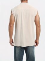 Men'S Plus Size Sleeveless Traditional Chinese Guizhou Shirt - Stand Collar Loose Fit With Drawstring & Button Front Closure, Olive Green Casual Retro Top For Spring Summer Fall, Machine Washable, Plus Size - Image 9