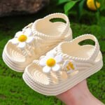 Girls' Summer Sandals With Floral Accents - Breathable Eva Slip-On Beach Shoes, Lightweight Soft Sole For Outdoor Play & Casual Wear, Cute Flower Design In Pink, Purple, Beige, Shoes For Girls, Playful Youngsters Footwear, Cushioned Comfort Insole - Image 2