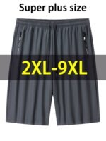 Men'S Plus Size Lightweight Summer Shorts - Stretchy, Breathable Fabric With Zipper Pockets, Casual Style, Solid Color, Sizes 2Xl-9Xl, Plus Siz