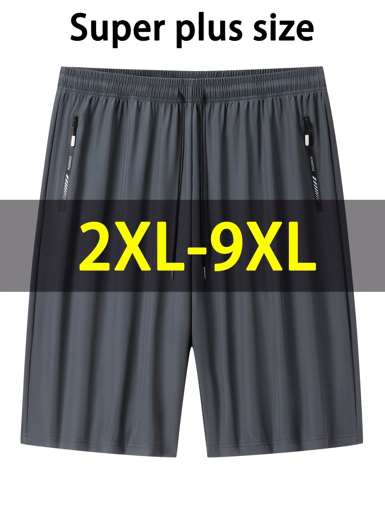 product-fancy-c7c675ba-f5a1-4a35-b18a-6aa92107e228.jpg Men'S Plus Size Lightweight Summer Shorts - Stretchy, Breathable Fabric With Zipper Pockets, Casual Style, Solid Color, Sizes 2Xl-9Xl, Plus Siz - Image 1