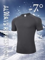1Pc Men'S 7? Ice Sliky Fiber Fabric T-Shirt - High Elasticity Quick-Dry Breathable Moisture-Wicking Fabric, Ice Shrink Quick-Dry Technology For Sports & Casual Wear, Regular Fit Crew Neck, Moisturewicking Shirt, Sleek Design, Highelasticity Fabric - Image 6