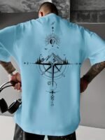 Men'S Casual Compass Print T-Shirt - Breathable Polyester, Crew Neck, Short Sleeve - Perfect For Summer - Image 5