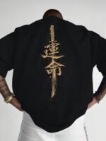 Men'S Japanese Samurai Sword Graphic T-Shirt - Casual Loose Fit Crew Neck, Short Sleeve Tee With Red Stylized Japanese Katanas Design, Breathable Polyester For Spring & Summer Outdoor Wear - Image 5