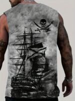 Men'S Plus Size Pirate Ship Graphic Tank Top - Breathable Polyester, Street Style Sleeveless Shirt For Summer, Plus Size - Image 8