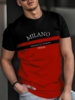 Men'S Casual "Milano Italy" Graphic T-Shirt - Black & White With Italian Flag Design, Short Sleeve, Round Neck, Polyester, Summer Streetwear, Italian T Shirt - Image 9
