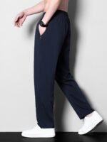 1Pc Men'S Plus Size Casual Sports Pants, Polyester Stretch, Solid Color, Regular Fit, Zipper Detail, Spring/Summer Collection - Image 9