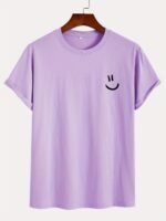 Men'S 100% Cotton White T-Shirt With Joyful Face Print - Minimalist Round Neck Short Sleeve Casual Casual Attire, Soft Breathable Fabric, Left Chest Joyful Face Design, Minimalist White Tee For Men, Versatile For Casual & Formal Outfits, Hand Washable, Regular Fit, Plain White With Joyful Face Graphic, Smooth Texture, No Stretch Fabric, Basic Style For Layering, Suitable For Casual Attire, Round Neck T Shirt For Men, T Shirt For Men High Quality, Funny T Shirts, - Image 5