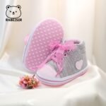 Rabeisir Adorable Heart- Walking Shoes - Soft Fabric Footwear With Pink Ribbon Accents, Lace-Up Closure For Infants & Toddlers - Ideal For Casual Gatherings & Winter, Pink Ribbon Detail, Rabeisir - Image 2