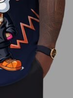 Men'S Hip-Hop Cartoon Animal Print T-Shirt, Casual Crew Neck Short Sleeve Top, 100% Polyester Knit Fabric, Slight Stretch, Regular Fit, Summer Streetwear For Running & Daily Wear, Plus Size - Image 5