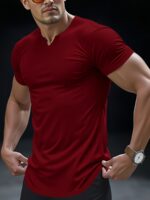 Plus Size Men'S Summer V-Neck Solid Color T-Shirt, Breathable Casual Top, Athletic Comfort - Image 2