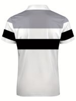 Men'S Casual Polo Shirt, Oversized Short Sleeve, Regular Fit, Fashionable Patchwork Lines Design, 95% Polyester 5% Spandex, Slight Stretch Knit Fabric, All Season Lapel Collar Top, Plus Size - Image 8