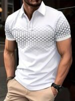 Men'S Plus Size Casual Golf Shirt ? Short Sleeve, Retro Geometric Plaid 3D Print Top, Lightweight And Comfortable
