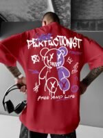 Men'S Streetwear Graphic T-Shirt - Loose Fit Round Neck Summer Tee With Bold "Perfect Not" Bear & Hearts Design, Light Blue Casual Urban Fashion Top For Casual Attire, Streetwear Fashion | Bold Graphic Tee | Comfortable Fit, T Shirt Stylish - Image 6