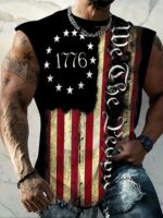 Men'S Plus Size Patriotic Graphic Tank Top - Breathable Sleeveless Athletic Shirt For Summer, Fitness, Basketball & Casual Wear, Navy Blue With Red, White & Blue Print, Casual Sportswear | Bold Print Shirt | Comfortable Fit, Plus Size - Image 2