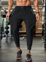 Men'S Casual Joggers - Fashionable Tapered Sports Pants, Comfortable Running Trousers, Polyester Blend, Solid Color, Zip Detail, Machine Washable For Spring/Fall, Autumn, Basic, Zipper - Image 5