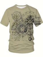 Hxmrby Men'S 3D Compass & Nautical Graphic T-Shirt - Light Green Casual Short Sleeve Tee With Digital Print, Breathable Summer Outdoor Shirt, Machine Washable Regular Fit, Sea T Shirt, Everyday Fashion, Modern Design, Durable Material, Printed Top, Urban Style, Plus Size - Image 3