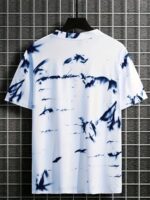 Men'S Casual Short Sleeve T-Shirt - Gradient Ink Splatter & Bird Pattern Design, Green & White Opaque Polyester Blend Knit Fabric, Breathable Round Neck Tee For Spring/Summer Daily Wear & Vacation, Leisure Apparel, Relaxed Fit Shirt, Opaque Material, Plus Size - Image 5