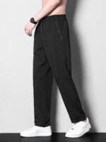 1Pc Men'S Plus Size Casual Sports Pants, Polyester Stretch, Solid Color, Regular Fit, Zipper Detail, Spring/Summer Collection - Image 8