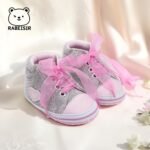 Rabeisir Adorable Heart- Walking Shoes - Soft Fabric Footwear With Pink Ribbon Accents, Lace-Up Closure For Infants & Toddlers - Ideal For Casual Gatherings & Winter, Pink Ribbon Detail, Rabeisir - Image 3