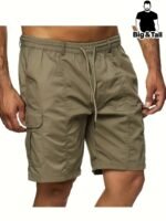 Men'S Big & Tall Cargo Shorts - Non-Stretch Fabric With Multiple Utility Pockets, Adjustable Drawstring Waistband - Olive Green Work Pants For Construction, Outdoor, Everyday - Regular Fit Casual Shorts (Plus Size Friendly) - Ideal Gift For Men, Outdoor Apparel, Functional Design, Durable Material, Outdoor Enthusiasts, Plus Size
