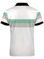 Men'S Casual Polo Shirt, Oversized Short Sleeve, Regular Fit, Fashionable Patchwork Lines Design, 95% Polyester 5% Spandex, Slight Stretch Knit Fabric, All Season Lapel Collar Top, Plus Size - Image 6