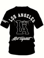 Men'S Plus Size Los Angeles Graphic Print T-Shirt - 3D Crown Design, Stretch Polyester-Spandex Blend, Lightweight 150Gsm, Machine Washable Casual Streetwear Tee, Sporty Tshirt | Urban Fashion | Smooth Texture Shirt, Plus Size - Image 9
