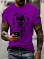 1Pc Hxmrby Men'S 3D American Warrior Skull Military Print T-Shirt, Casual Sports Crew Neck Tee, Polyester Knit Fabric With Slight Stretch, Regular Fit For Summer Daily Wear, Plus Size - Image 8