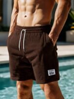 Men'S Casual Corduroy Shorts With Drawstring Waist, Side Pockets, And "California" Print - Black, Polyester, All-Season Wear For Outdoor Activities - Image 10