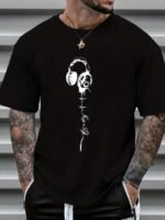 Men'S Music Print Short Sleeve T-Shirts, Comfy Casual Elastic Crew Neck Tops, Men'S Clothing