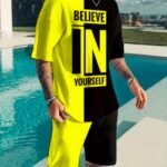 Large Size Men'S Casual T-Shirt And Shorts Set, Plus Size