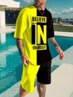 Large Size Men'S Casual T-Shirt And Shorts Set, Plus Size