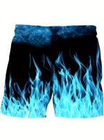 Plus Size Men'S Flames Graphic Print Board Shorts For Summer - Image 2
