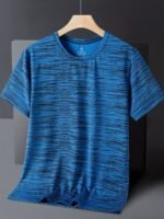 Men'S Lightweight Ice Sliky Fiber Fabric Quick-Dry T-Shirt - Blue & Black Striped, Breathable & Moisture-Wicking, Loose Fit For Running, Gym, Outdoor Activities, Travel, And Casual Wear, Gym Apparel | Striped Tshirt | Quickdry Fabric - Image 9