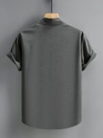 Men'S Casual Short Sleeve Button-Up Shirt - Wrinkle-Resistant Polyester, Dark Gray With Collar & Chest Pocket, Lightweight Summer Wear For Everyday Use, Everyday Shirt | Modern Casual Style | Polyester Fabric, Short Sleeve Tops, Plus Size - Image 9