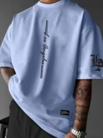 Men'S Summer New Arrival Los Angeles Fashion Line "La" Print Loose Fit Round Neck Short-Sleeve T-Shirt, Ideal For Outdoor Sports, Running, Fitness, Themed Parties, And Casual Outings, Soft Polyester Blend, Machine Washable - Image 6