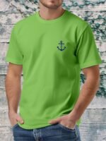 Men'S Nautical Anchor Graphic T-Shirt - Light Green Maritime Tee, Regular Fit Casual Shirt For Everyday & Nautical Themes - Breathable Everyday Essential, Nautical T Shirts, Classic Round Neck, Comfortable Fabric, Short Sleeve Top, Outdoor Enthusiasts, Weekend Wear, Minimalist Design, Soft Material, Print Tee, Outdoor Lovers - Image 7
