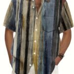 Men'S Retro Striped Button-Up Shirt 0130, Plus Size
