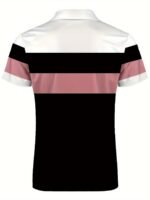 Men'S Casual Polo Shirt, Oversized Short Sleeve, Regular Fit, Fashionable Patchwork Lines Design, 95% Polyester 5% Spandex, Slight Stretch Knit Fabric, All Season Lapel Collar Top, Plus Size - Image 7