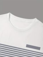 Men'S Casual Striped T-Shirt - Short Sleeve, Round Neck, Asymmetrical Color Block Design, Lightweight Polyester Blend, Perfect For Summer Outings, Relaxed Fit Tee | Asymmetrical Stripes | Comfortable Fit - Image 4