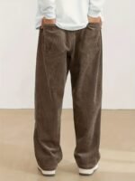 Men'S Loose Corduroy Casual Pants With Pockets In Solid Colors, Breathable Straight-Leg Drawstring Trousers Suitable For Urban Streetwear And Outdoor Activities, Embodying A Relaxed Style. - Image 8