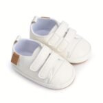 Baby Boys' First Walkers Sneakers - Soft Synthetic & Non-Slip Rubber Sole, Closure, Breathable Fabric Lining For Spring/Fall, Beige & White, Baby Boy Shoes, Spring Infant Footwear, Stylish Infant Sneakers, Comfortable Infant Shoes - Image 3