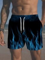Plus Size Men'S Flames Graphic Print Board Shorts For Summer
