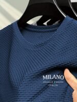 Men'S Milan Print Short Sleeve Crew Neck T-Shirt, Breathable Nylon Blend, Comfortable Casual Top For Summer Outdoor Activities & Tennis Training - Image 3