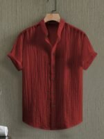 Owens Obm Men'S Summer Short Sleeve Shirt - Lightweight Breathable Solid Color Button-Up Casual Shirt With Stand Collar, Machine Washable For Beach Vacation, Pool Party & Casual Attire, Beach Shirt - Image 4