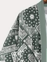 Men'S Lightweight Summer Kimono Cardigan With Black & White Crane And Wave Print, 3/4 Sleeve Casual Polyester Shirt For Adults - Image 9