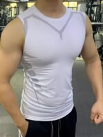 Men'S Geometric Print Compression Tank Top, High Stretch And Skinny Fit Sports Vest, Moisture Wicking And Quick Dry Active Top For Training, Basketball And Fitness Wear - Image 8