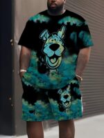 Anime Print T-Shirt And Shorts, Street Style, Casual And Comfortable, Men'S Short-Sleeve And Shorts Set, Plus Size