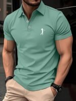 Men'S Green Polo Shirt With White Golf Player Print - Casual, Short Sleeve, Regular Fit, Summer Top For Golf, Sports, And Casual Attire, Golf Apparel | Casual Style | Glossy Finish - Image 7