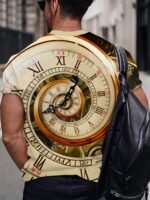 Men'S Crypto Gear Abstract Clock 3D Print T-Shirt - Slim Fit, Short Sleeve Casual Tee For Summer & Leisure Wear, Plus Size - Image 2